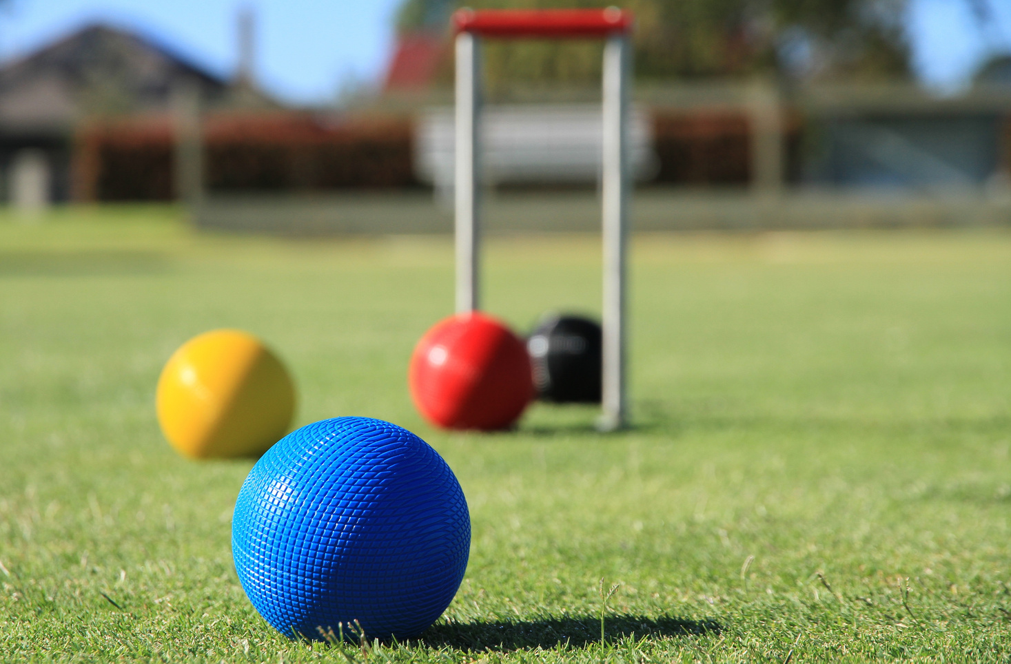 Croquet balls on a croquet lawn